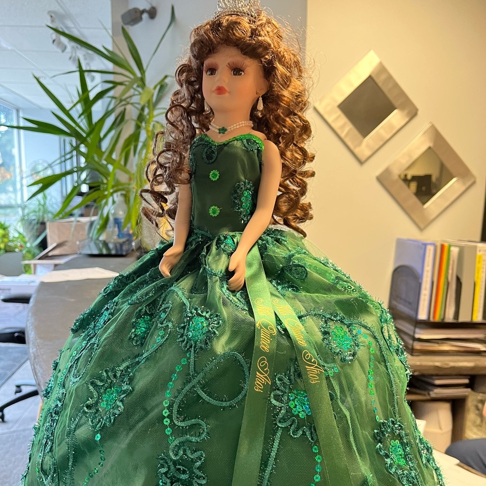 Elegant Green Princess Doll Quince Anos